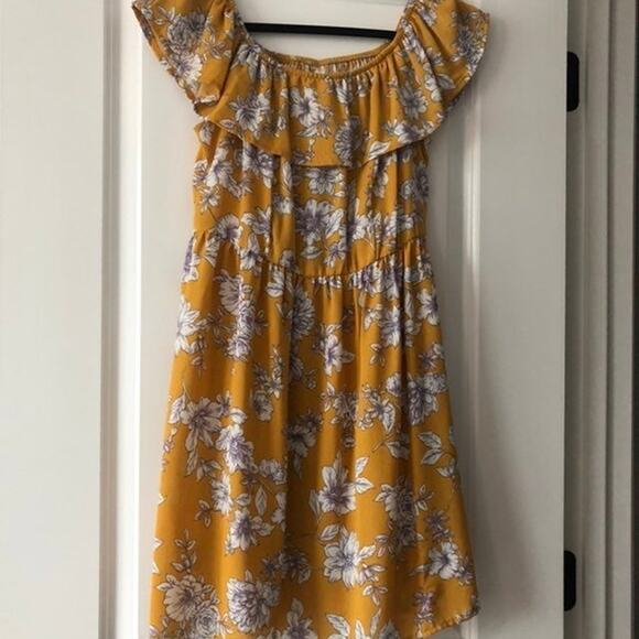 Xhilaration Mustard Boho Floral Dress - Picture 1 of 3